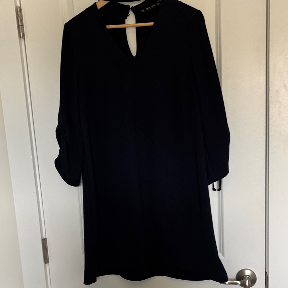 Zara Elegant Navy V-Neck with choker collar Mini Dress